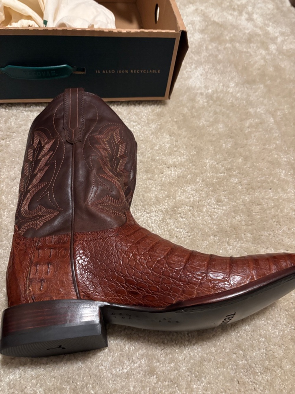 Tecovas 13D Brown Crocodile-Textured Leather Cowboy Boots - Picture 5 of 16
